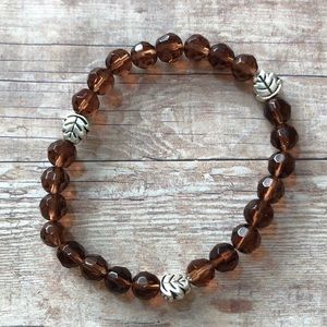 Autumn inspired brown bead and leaf bracelet